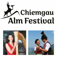 Harfenistin Silke Aichhorn: ©Sven-Kristian Wolf, Musikanten Hoagascht: ©Emely Kugler, Logo: Chiemgau Alm Festival (CAF)